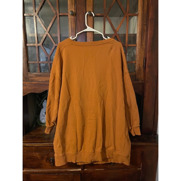 Free People Oversized Sweatshirt Dress Amber Orange Cotton Blend Pockets - Picture 3 of 6